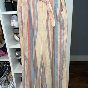 Anthropologie Striped Wide-Leg Linen Pants with Tie Waist